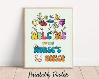 Nurse's Office Decor: Floral Welcome Sign, School Clinic Art (Digital Download)