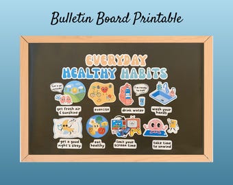 Bulletinboardkit voor gezonde gewoonten: decoratie klaslokaal schoolverpleegster (afdrukbare pdf-set)