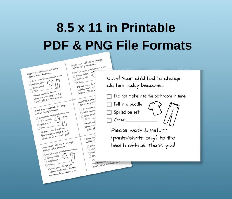 School Nurse Change of Clothes Note to Parent (PDF, PNG included) image 3