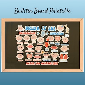 Kit bacheca per l'idratazione, decorazione per l'ufficio dell'infermiera scolastica, poster per bere acqua, materiale stampabile per l'educazione sanitaria, espositore retrò per bambini