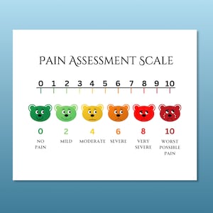 Teddy Bear Pediatric Pain Scale Poster, Kids Pain Chart, Child Pain Scale Animal Poster, Home Health Pain Assessment Scale for Parent