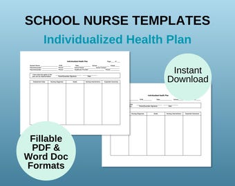 School Nurse Health Plan Template: Fillable PDF & Word (Digital Download)