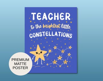 Teacher Classroom Poster | Brightest Constellations Wall Art Print | Space Classroom Decor Back to School