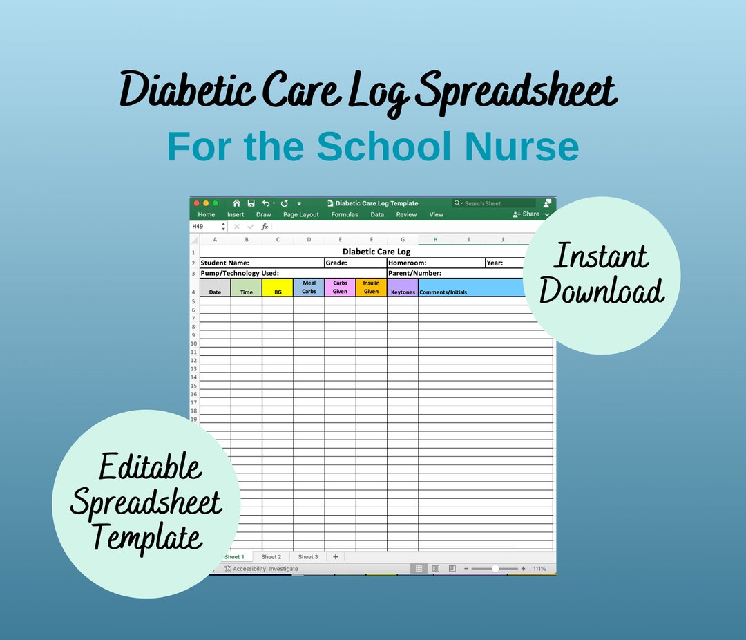 School Nurse Diabetic Care Log Spreadsheet School Nurse Medication ...