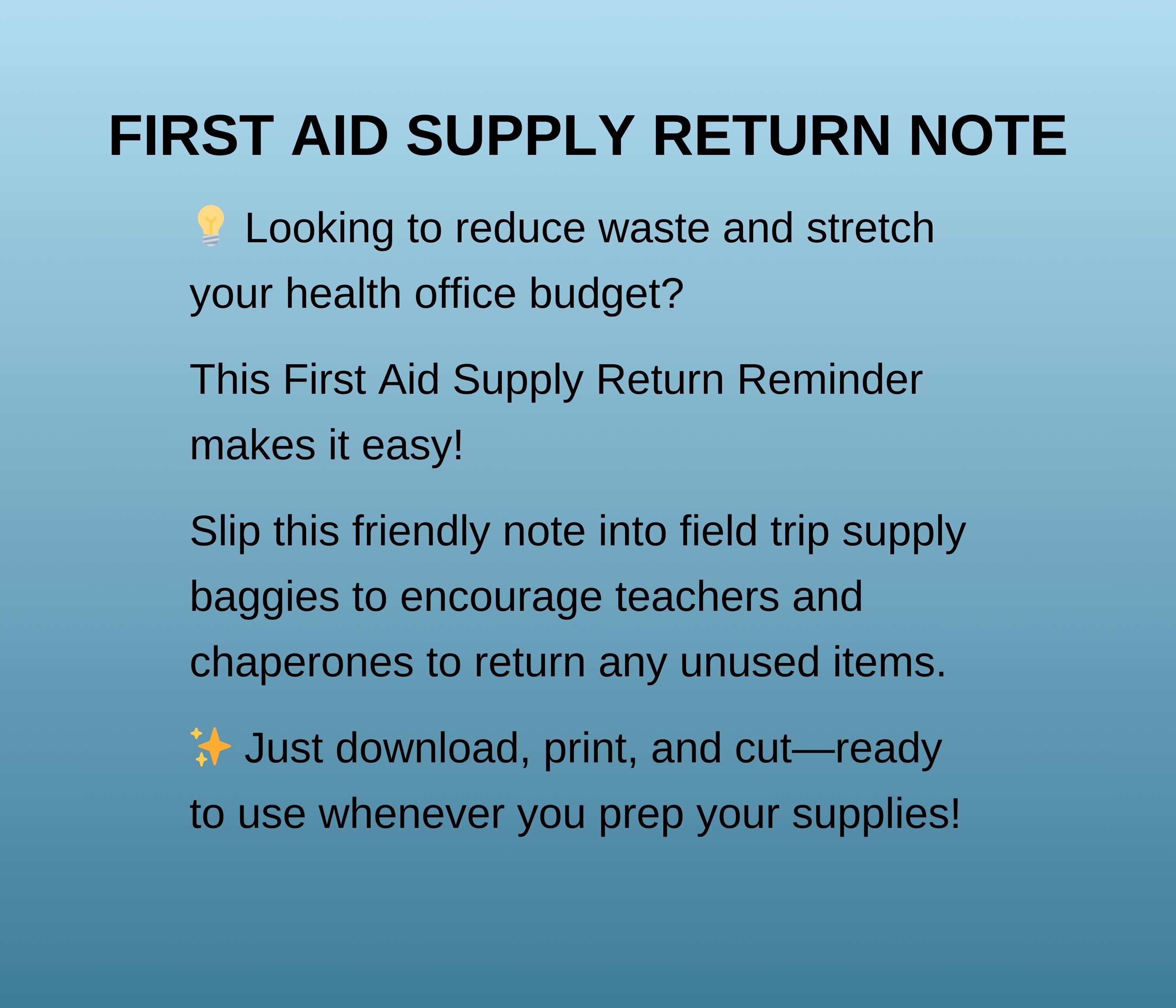 School Nurse Field Trip Supply Return Note (digital Download) - Etsy