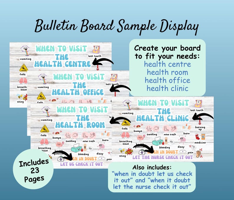 Health Centre Bulletin Board Kit: School Nurse Office Decor (PDF ...