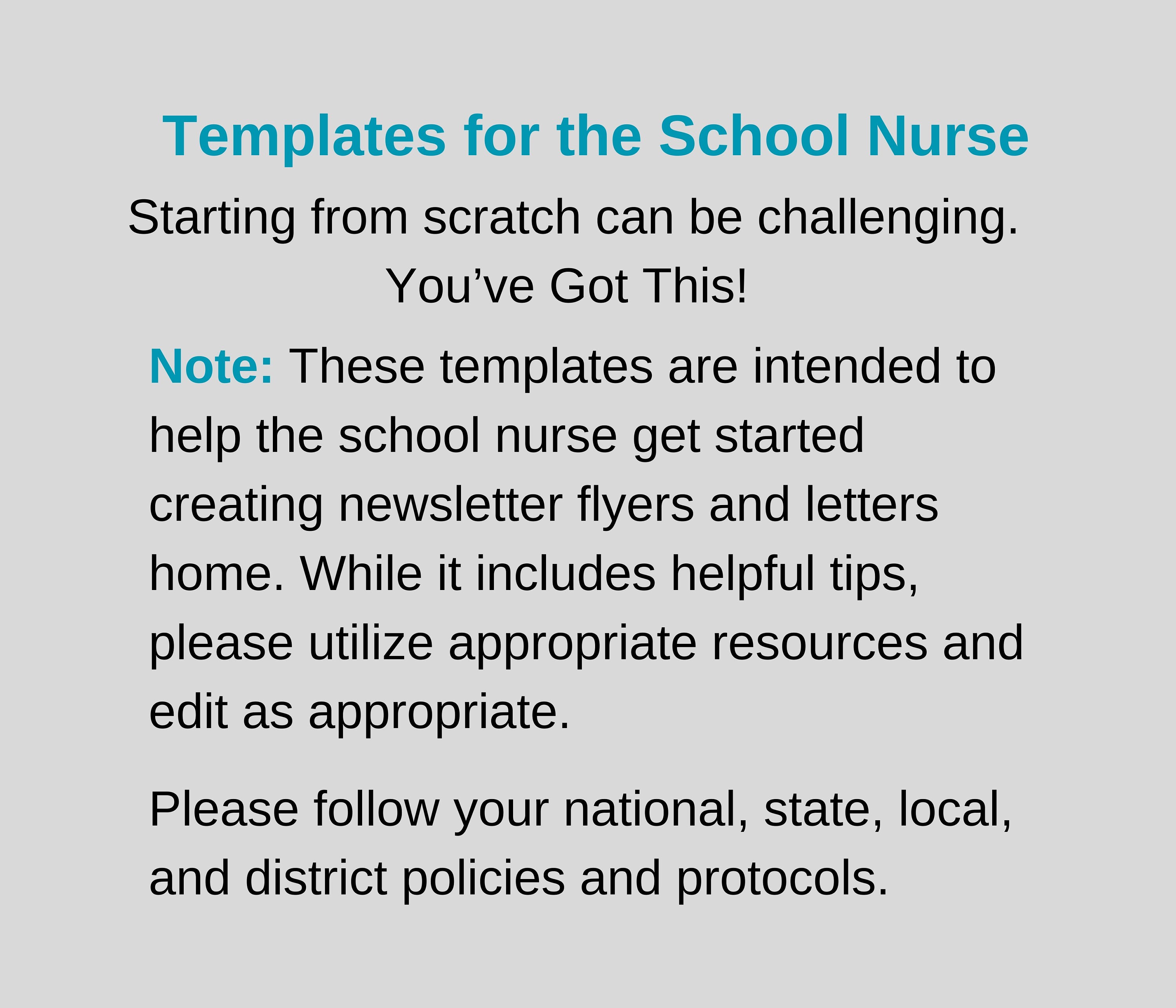 School Nurse Letter Home Template, School Nurse Note Home, School Nurse Office Template, School