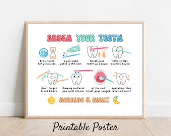 Brush Your Teeth Printable Poster: School Nurse Decor - Oral Health Education (Digital Download)
