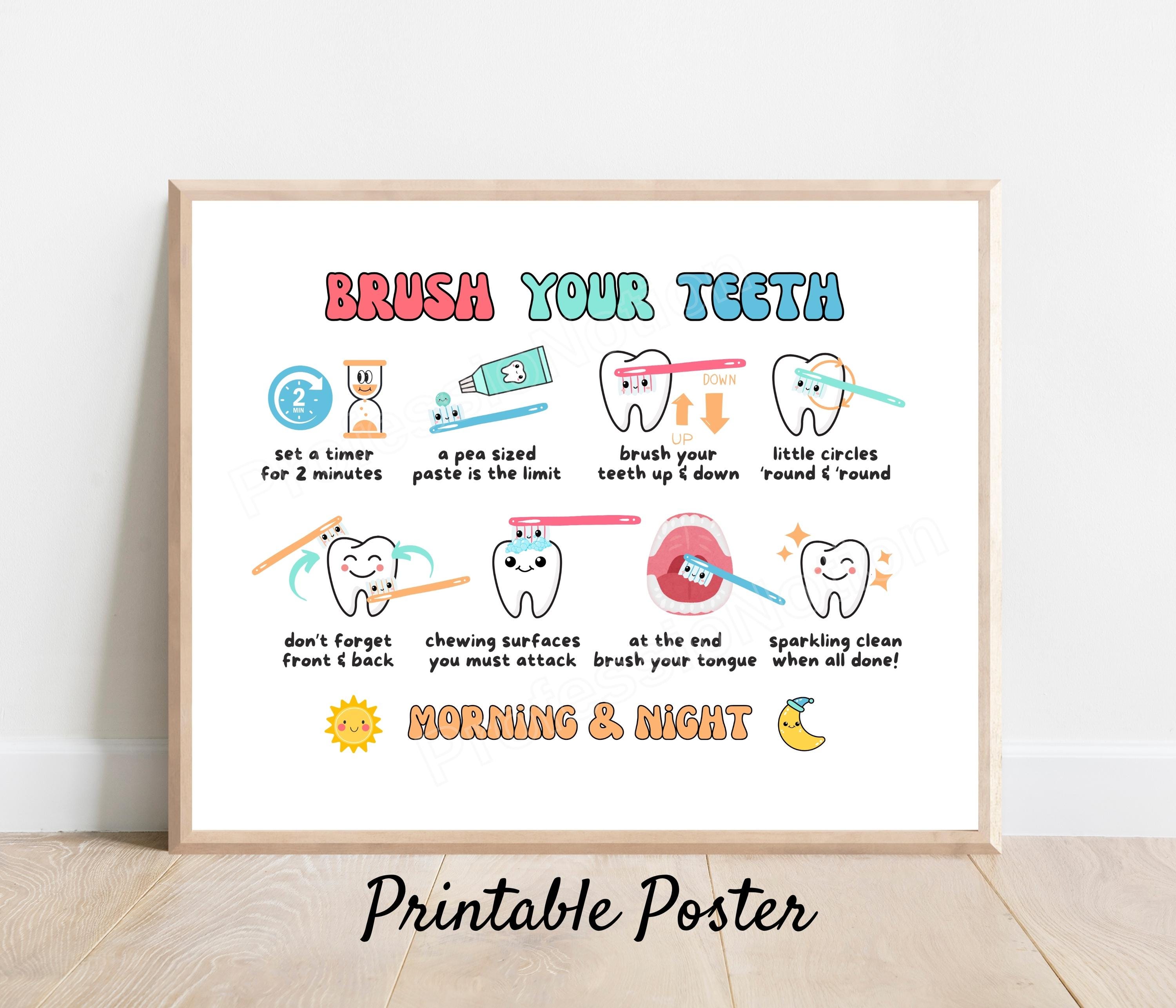Brush Your Teeth Printable Poster: School Nurse Decor - Oral Health ...