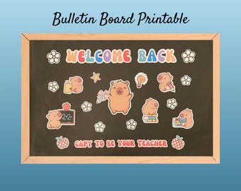 Welcome Back to School Teacher Bulletin Board: Capybara Elementary Classroom Decor (PDF Printable Set)