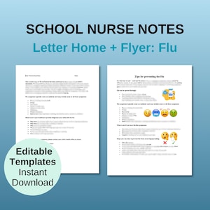 Plantillas de cartas para enfermeras escolares, Notas de enfermería editables para el hogar, Boletín informativo para enfermeras escolares, Herramientas de oficina para la gripe, Nota para los padres