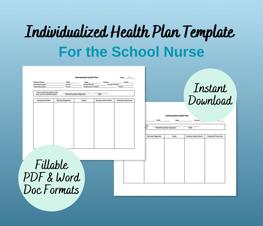 School Nurse Printable Health Template, Individualized Health Plan ...