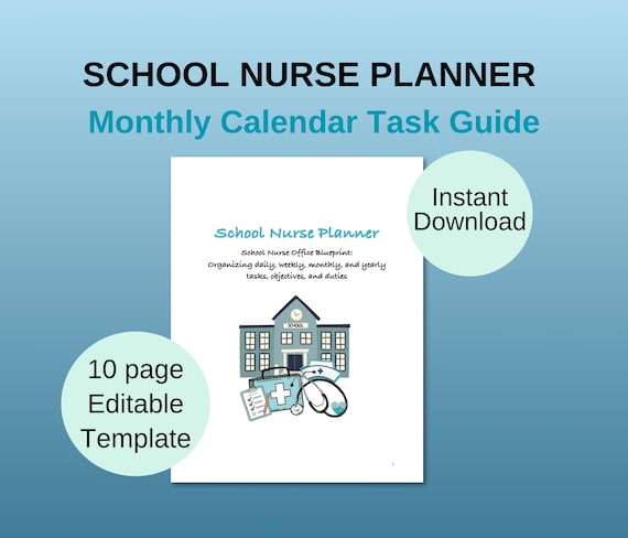 School Nurse Planner Template: Monthly Calendar Task Guide (Digital Download)
