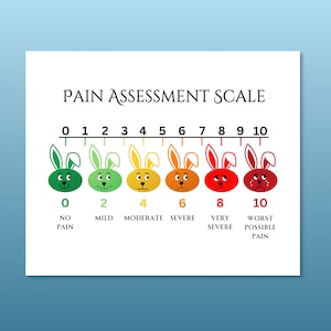 Funny Pediatric Pain Scale Poster, Kids Pain Chart, Playroom Bunny Poster, Child Pain Scale, Home Health Pain Assessment Scale for Parent
