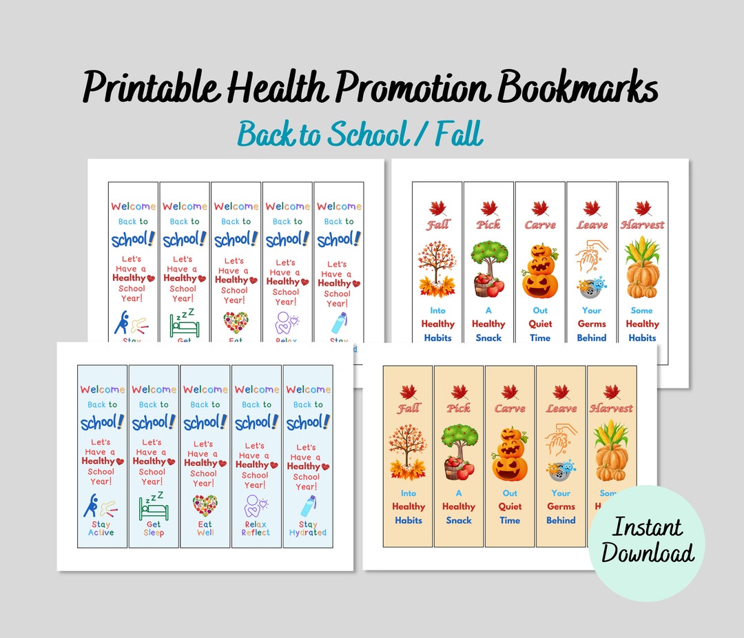 School Nurse Printable Bookmark, Back to School Health Promotion