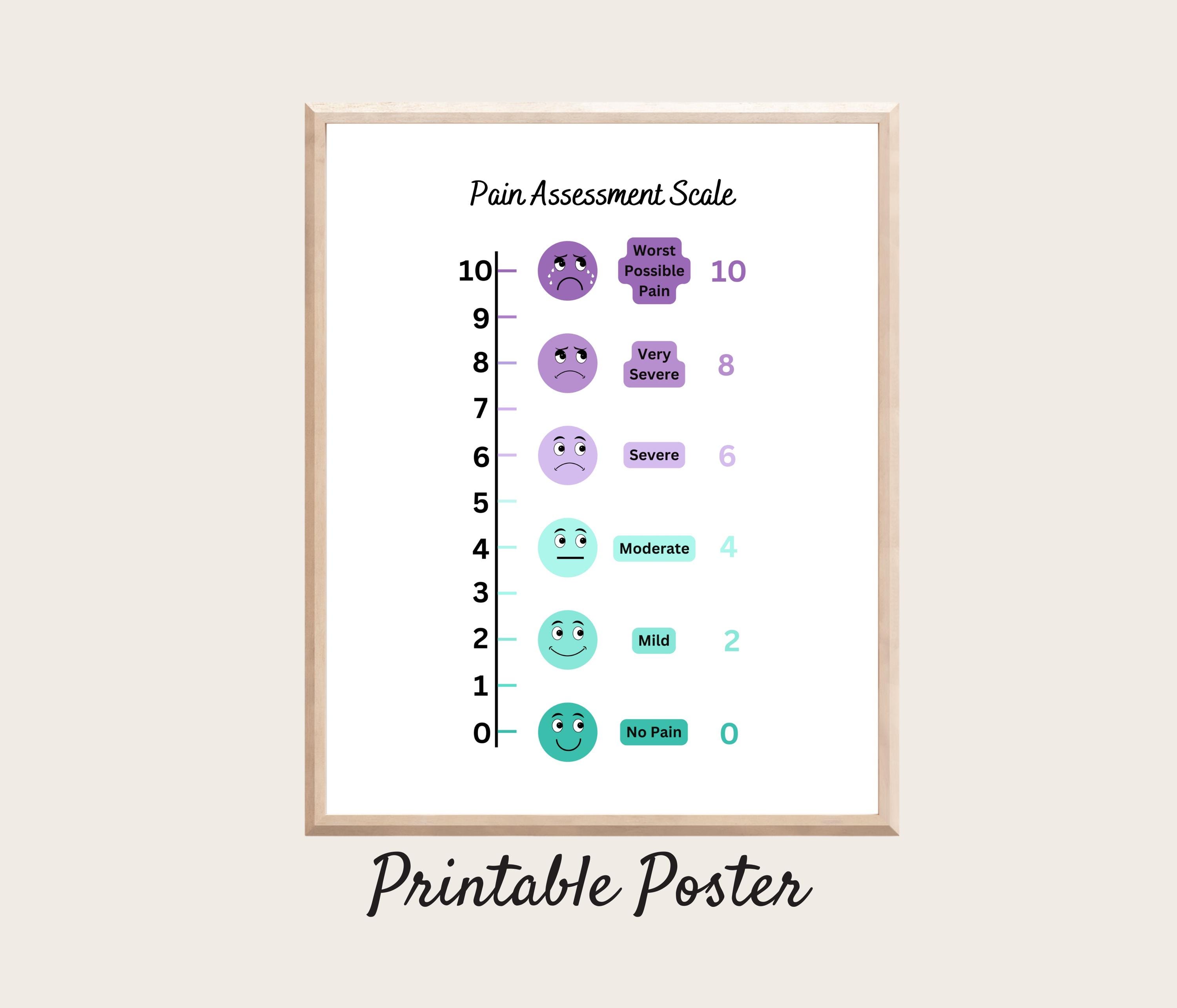 印刷可能な痛み評価スケール、ダウンロード可能な痛み評価スケールポスター、看護師による痛み評価、保健所の痛みチャート、カウンセラーセラピストの装飾 -  Etsy 日本