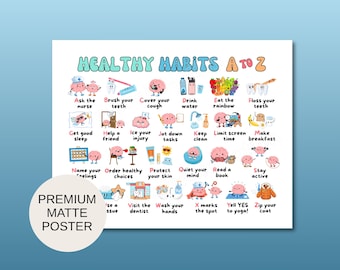 Healthy Habits Poster | School Nurse Alphabet Sign | Health Office Decor | Nurse Wall Art