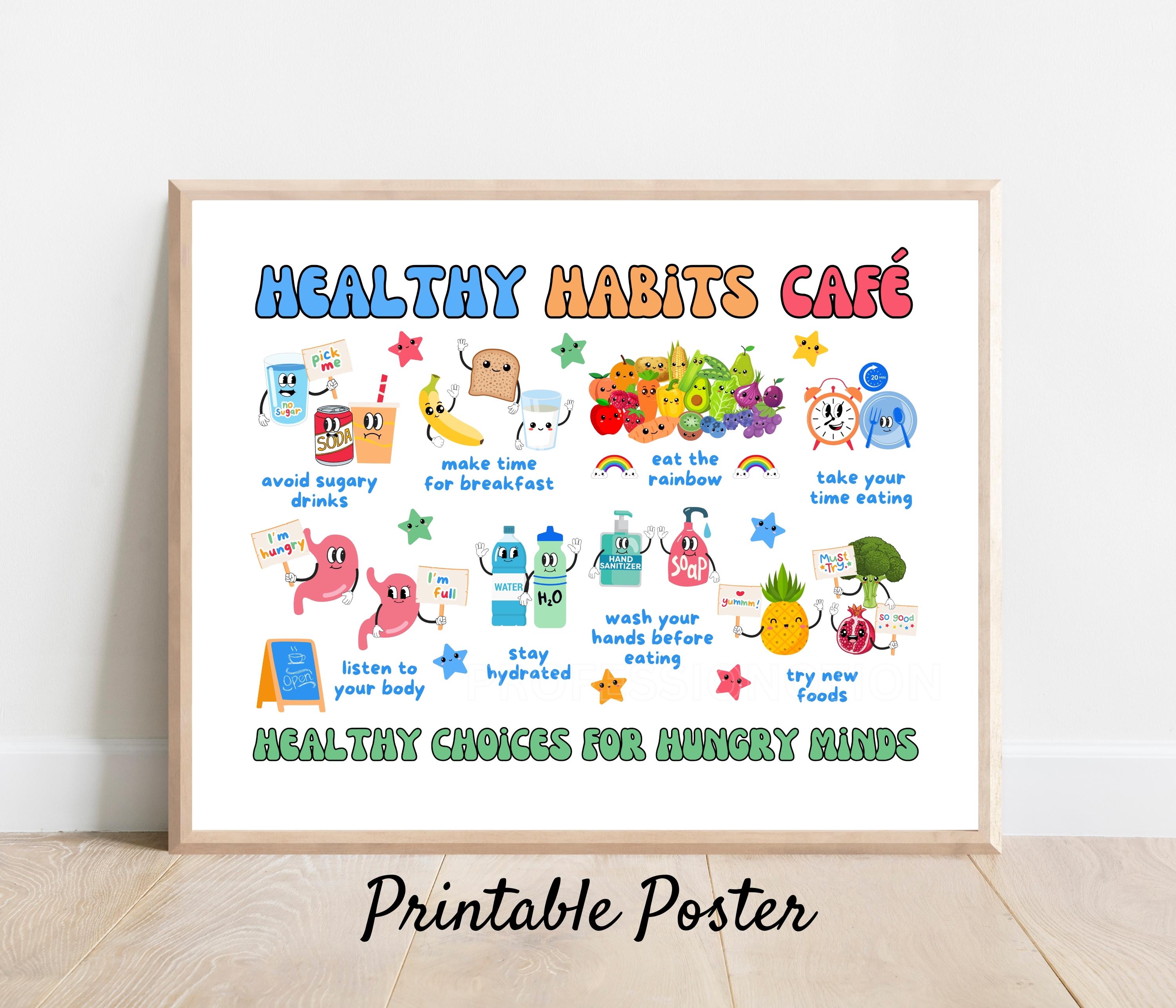 School Nurse Poster, Healthy Habits Cafe for Kids, Printable Nutrition, Funny School Nurse Decor, Elementary School Nursed, Cafeteria Poster