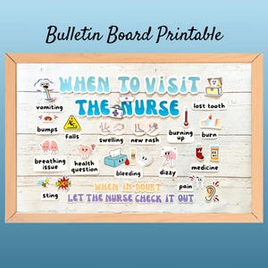 When to Visit the Nurse Bulletin Board Kit, School Nurse Bulletin Board Set Printable, School Nurse Decor, Health Office Door Decorations