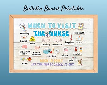 When to Visit the Nurse Bulletin Board Kit, School Nurse Bulletin Board Set Printable, School Nurse Decor, Health Office Door Decorations