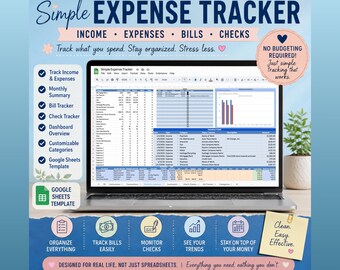 Rastreador de gastos sencillo / Rastreador de ingresos y facturas en Google Sheets / Hoja de cálculo de finanzas personales