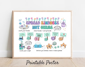Spread Kindness Not Germs Poster | Printable School Nurse, Classroom Hygiene Decor (Digital Download)