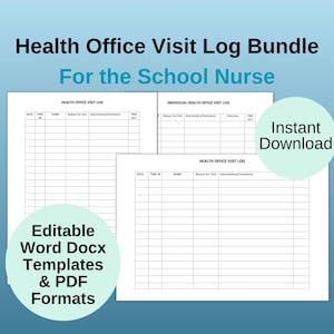 School Nurse Office Visit Template Bundle, Health Office Log, Printable School Nurse Treatment Log, School Nurse Form, School Nurse Resource
