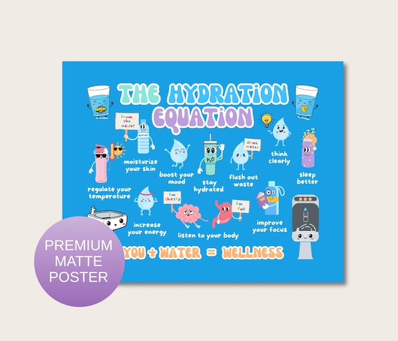 Hydration Education Poster: Retro Kids' Health Art for Nurse Office