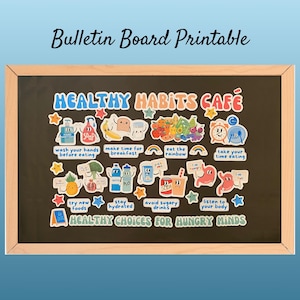 Healthy Habits Cafe Bulletin Board, Nutrition Bulletin Board, School Nurse Printable, Health Office Decor, Digital Health Poster Kit
