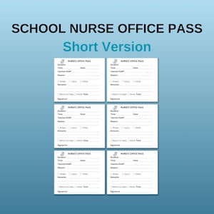 School Nurse Pass, School Nurse&#39;s Office Pass, School Health Office Pass, Elementary Health Office, School Nurse Form, School Nurse Print