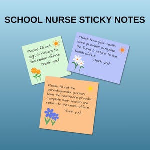 School Nurse Sticky Notes: Health Office Forms, Parent Reminders