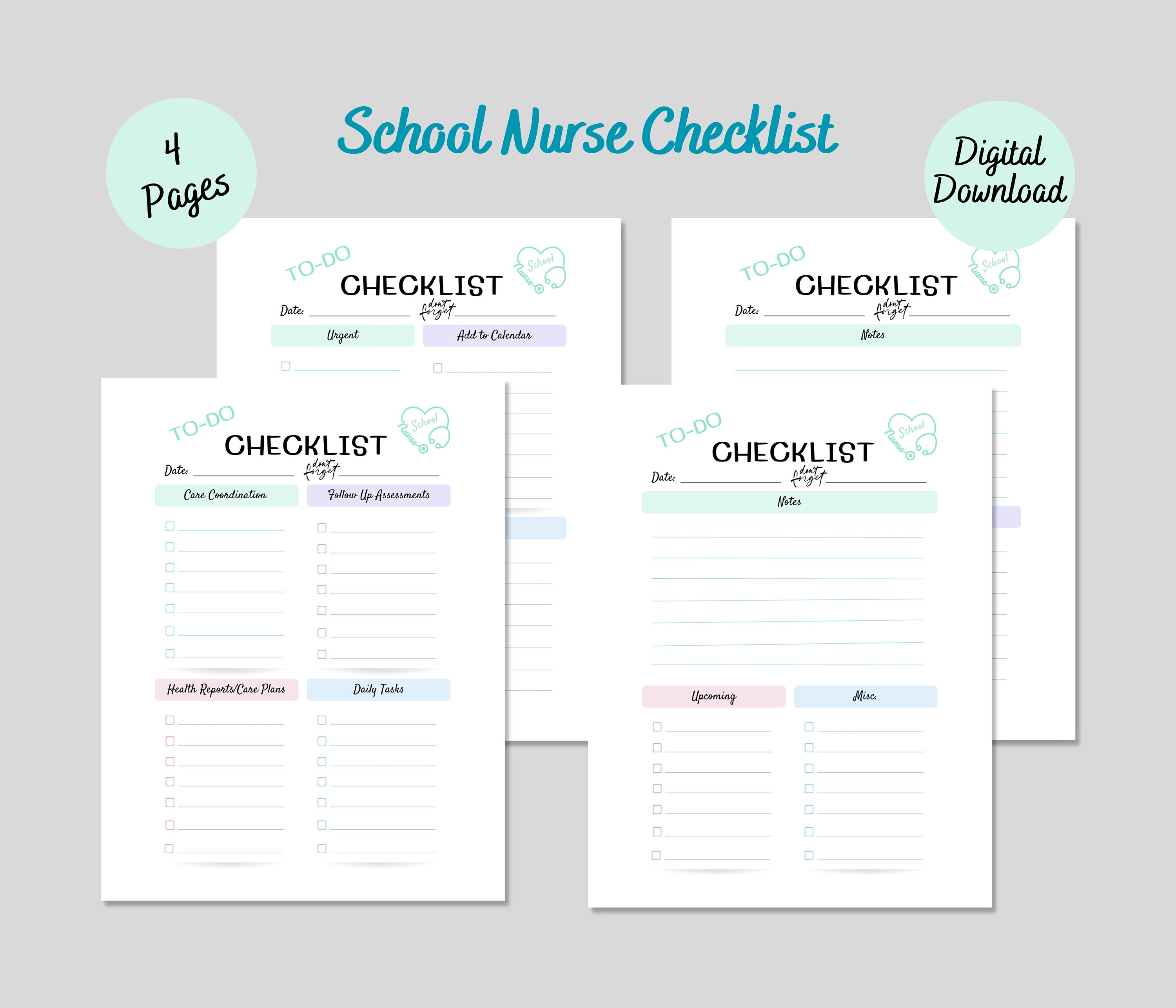 School Nurse Printable Checklist, School Nurse to Do List, School Nurse ...
