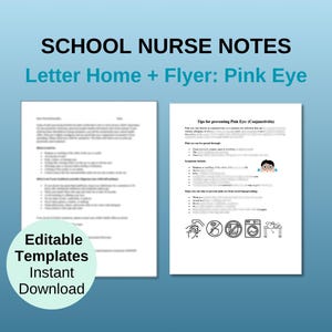 Plantillas de cartas para enfermeras escolares, Notas de enfermería editables para el hogar, Boletín informativo para enfermeras escolares, Conjuntivitis, Herramientas de oficina para enfermeras escolares, Nota para padres