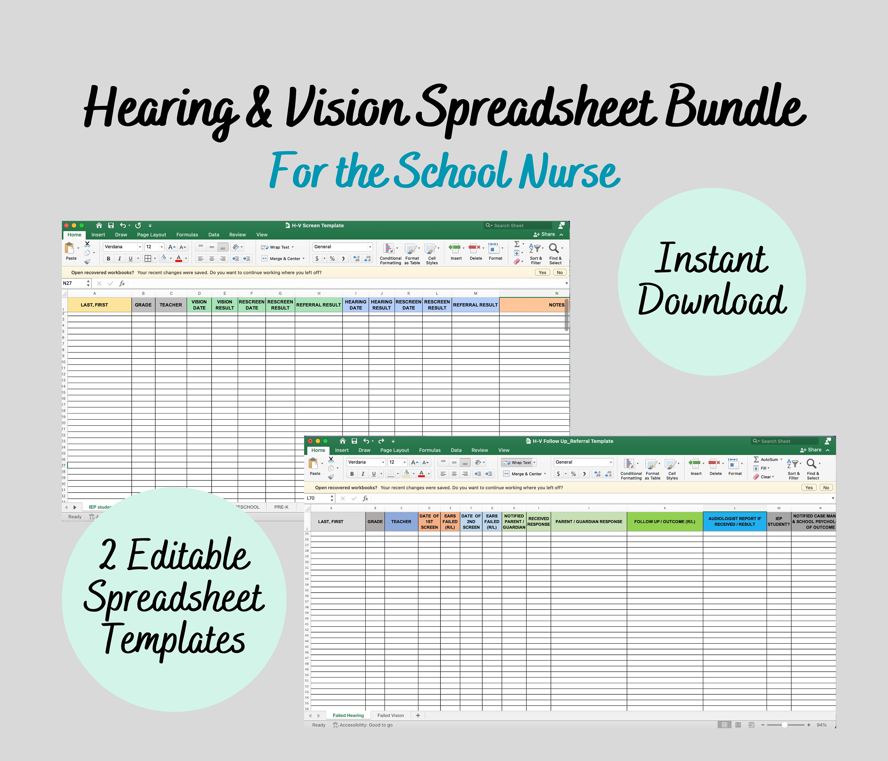 School Nurse Hearing and Vision Spreadsheet Bundle School - Etsy