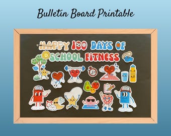 100日間学校フィットネス掲示板キット：体育健康デコレーション（PDF印刷可能セット）