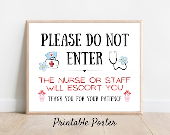 Placa para imprimir para consultório de enfermeira escolar | Cartaz "Por favor, não entre" | Decoração para sala de espera de clínica