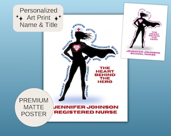 Personalized Nurse Superhero Art Print: RN Gift, Red or Pink
