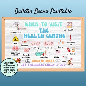 When to Visit the Health Centre Bulletin Board Kit, School Nurse Bulletin Board Printable, Nurse Decor, Clinic Door Decoration Health Room