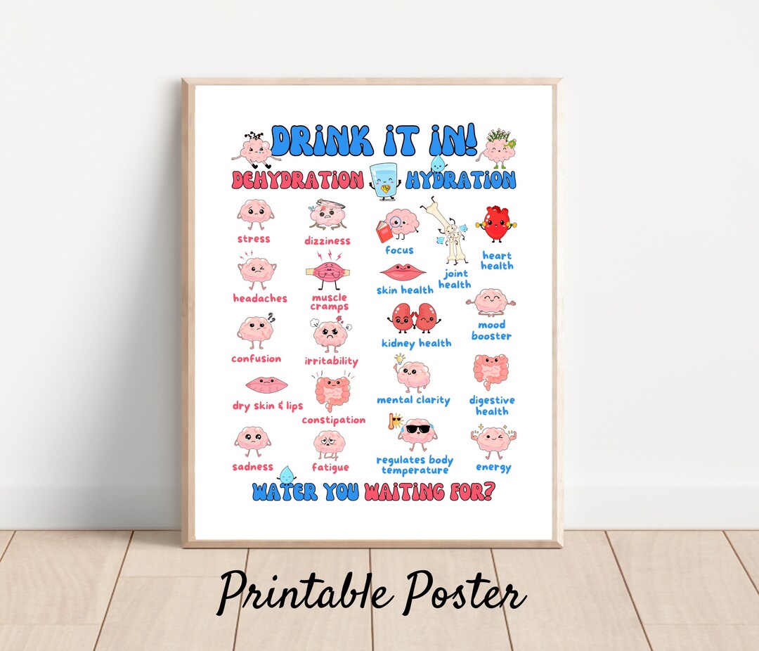 Drink Water School Nurse Poster, Hydration Printable Decor for Kids ...