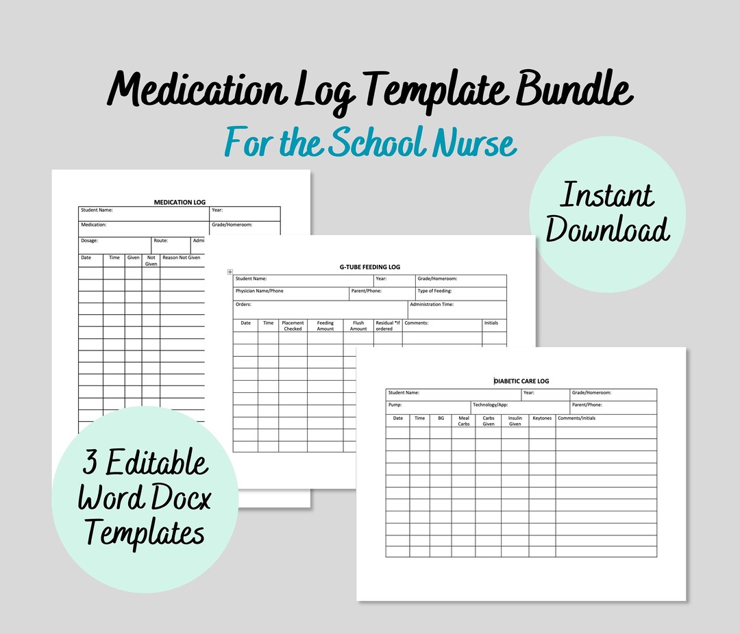 School Nurse Medication Template Bundle, School Nurse Medication Log