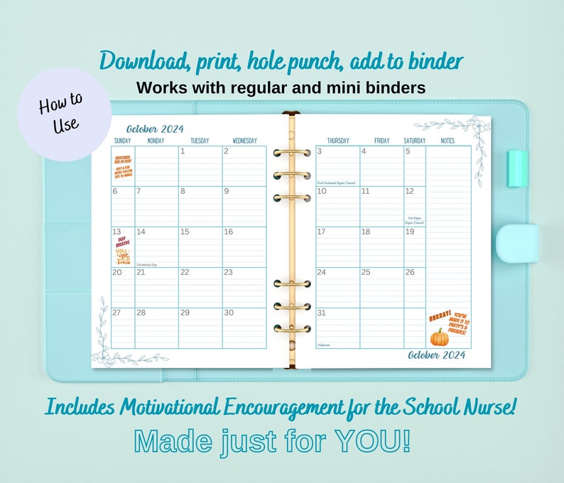 School Nurse Printable Calendar, Dated Calendar 20242025, Printable Monthly Weekly Daily