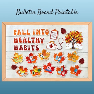 Healthy Habits Fall Bulletin Board Kit, Elementary School Nurse Office Decor, Printable Bulletin Board Set, Back to School Clinic Decor