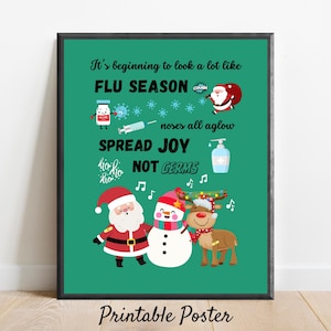 Plakat sezonu grypy świątecznej, plakat zdrowotny do druku, plakat pielęgniarki szkolnej, dekoracja pielęgniarki szkolnej, pobieranie cyfrowe zarządu kliniki grypy w gabinecie zdrowia