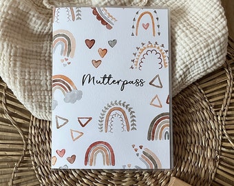 Mutterpasshülle personalisiert | Schutzhülle für den deutschen Mutterpass | Geschenkidee zur Schwangerschaft | Boho Regenbogen