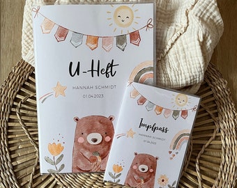 U-Heft-Hülle und Impfpass Hülle mit Namen | mit Innenfächern | Hülle für Untersuchungsheft und Impfpass | Boho