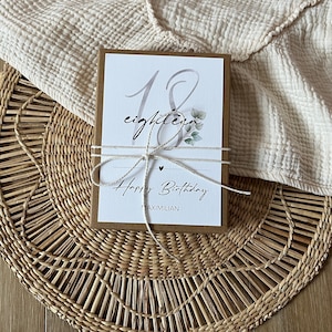 Geldgeschenk zum 18. Geburtstag | Geschenkbox | Personalisierte Karte | mit Leinensäckchen und Garn | Geburtstagsgeschenk (Nr.481-02)