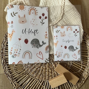 U-Heft-Hülle und Impfpass Hülle mit Namen | mit Innenfächern | Hülle für Untersuchungsheft und Impfpass | Boho Tiere