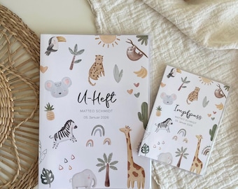 U-Heft-Hülle und Impfpass Hülle Boho Jungle optional mit Namen | mit Innenfächern | Hülle für Untersuchungsheft und Impfpass (Nr.600-03)