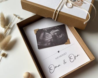 Geschenkschachtel Schwangerschaftsverkündung | Schwangerschaft verkünden | Du wirst Oma, Opa, Tante, Papa... | Boho (Nr. 100-02)