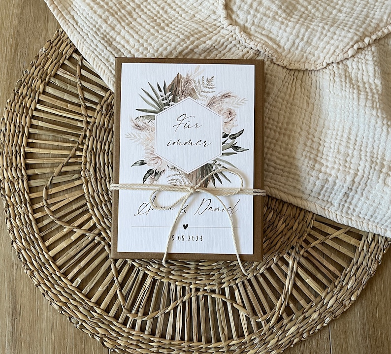 Geldgeschenk zur Hochzeit Geschenkbox Personalisierte Karte aus Leinenkarton mit Leinensäckchen und Garn Hochzeitsgeschenk Boho image 2